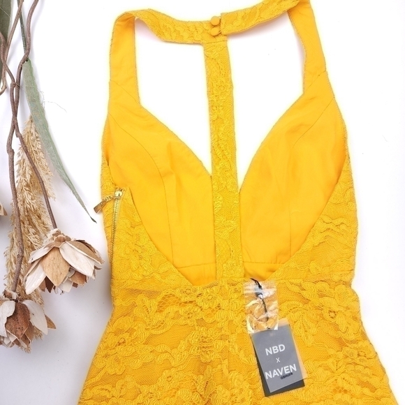 New Revolve NBD x Naven Yellow Embroidered Gorgeous Low Back Dress Sz Xs - Picture 7 of 16